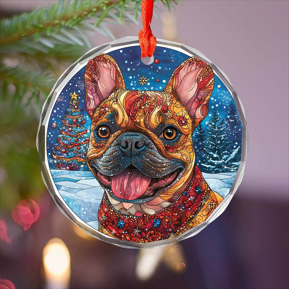 Beautiful Angus Bulldog Christmas Night Design 4 Glass Ornament