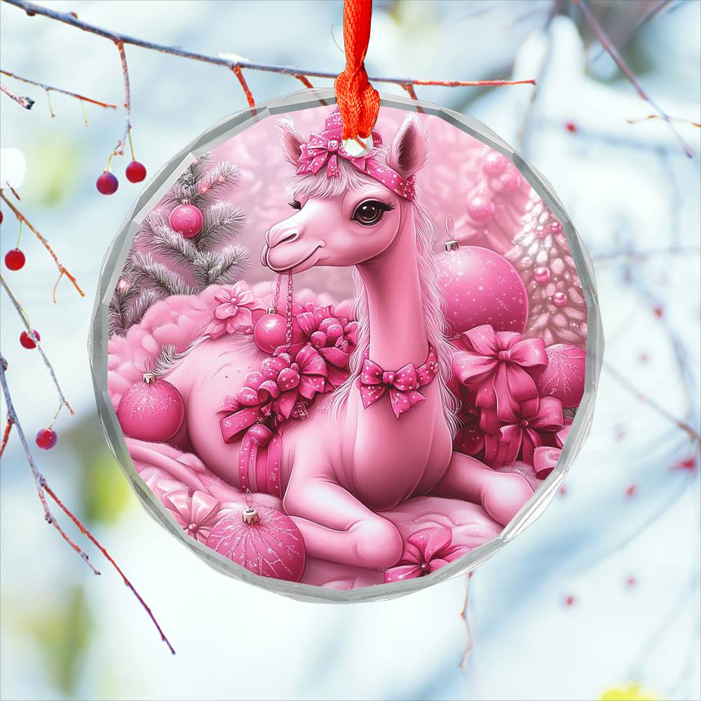 Camel Pink Christmas Design 2 Glass Ornament