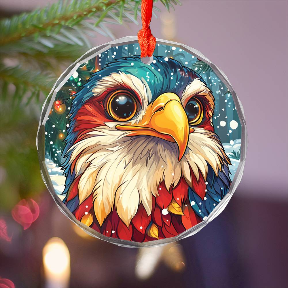 Beautiful Eagle Christmas Night Design 1 Glass Ornament
