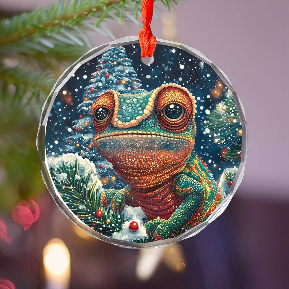 Beautiful Angus Chameleon Christmas Night Design 2 Glass Ornament