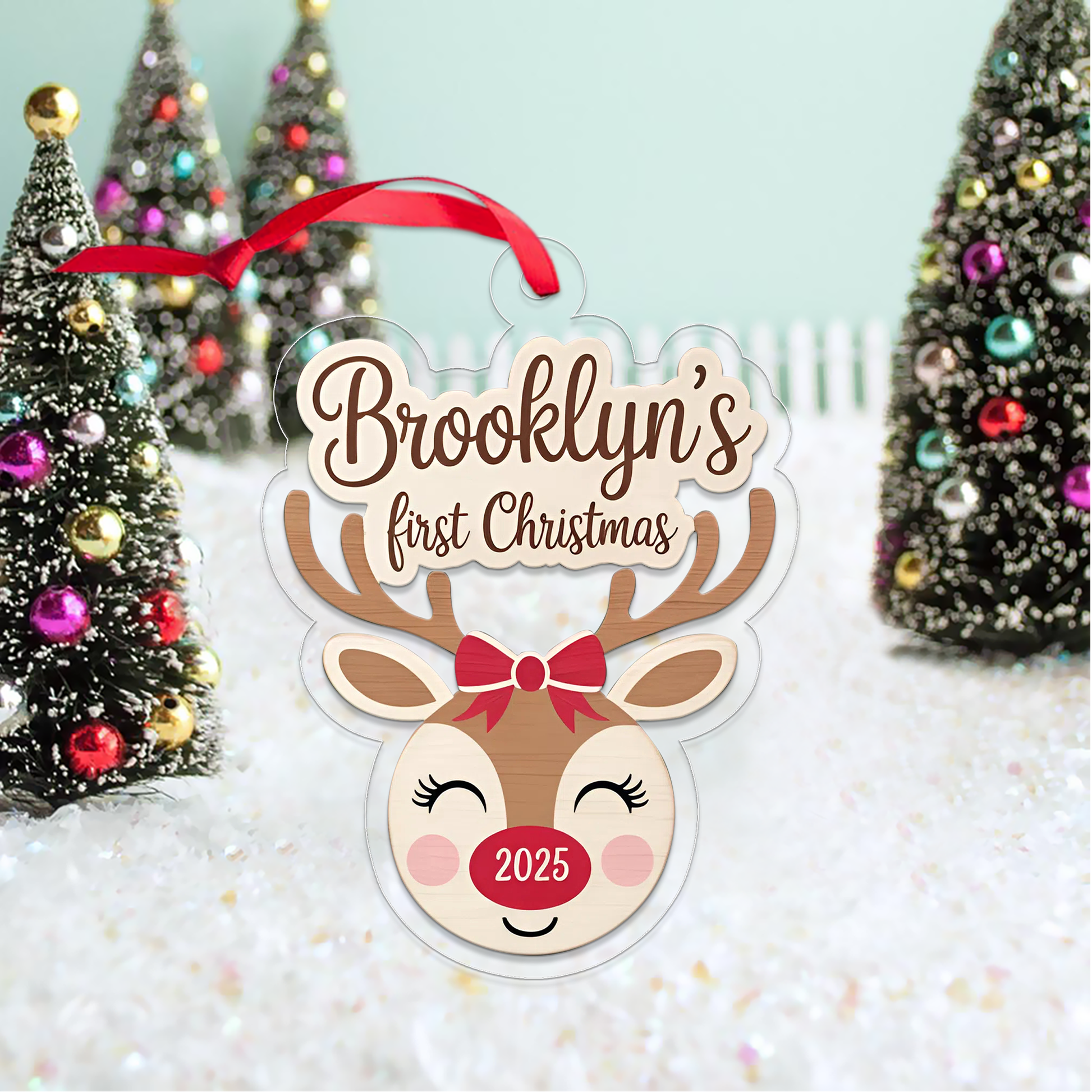 Personalized Reindeer Baby’s First Christmas Ornament, New Baby Christmas Gift for Baby Shower, Family Keepsake, Baby’s 1st Xmas Decoration