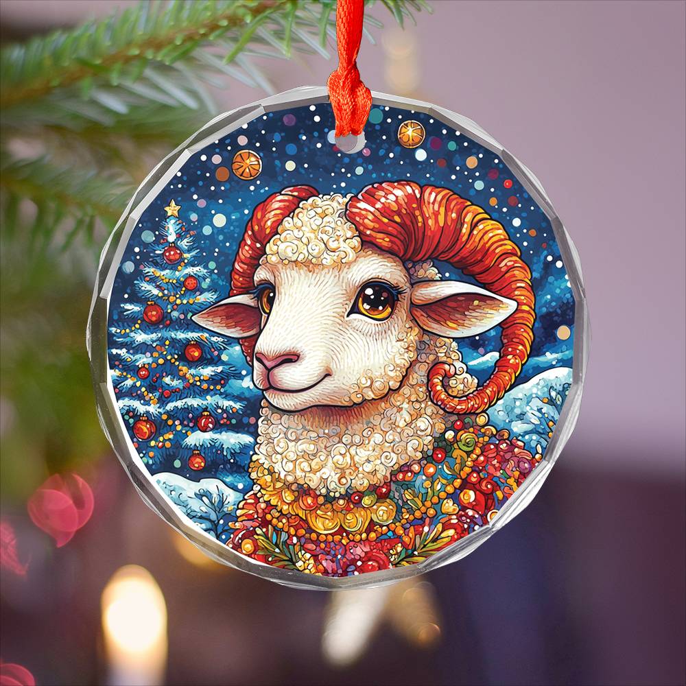 Beautiful Sheep Christmas Night Design 4 Glass Ornament