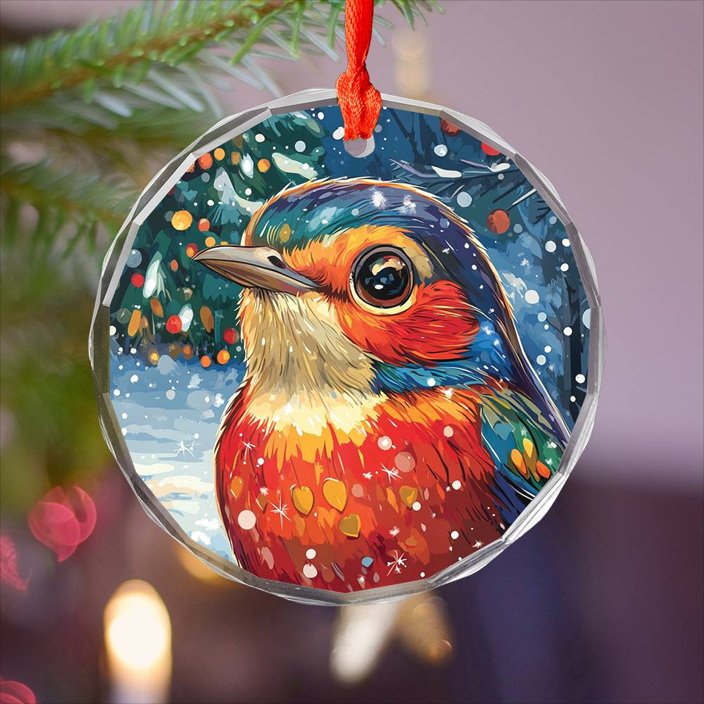Beautiful Thrush Christmas Night Design 1 Glass Ornament