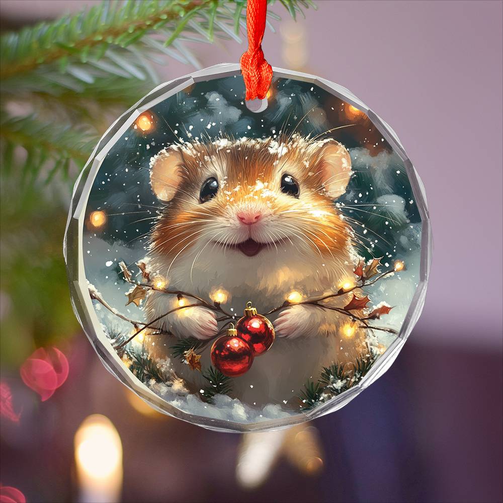 Beautiful Hamster Christmas Night Design 4 Glass Ornament