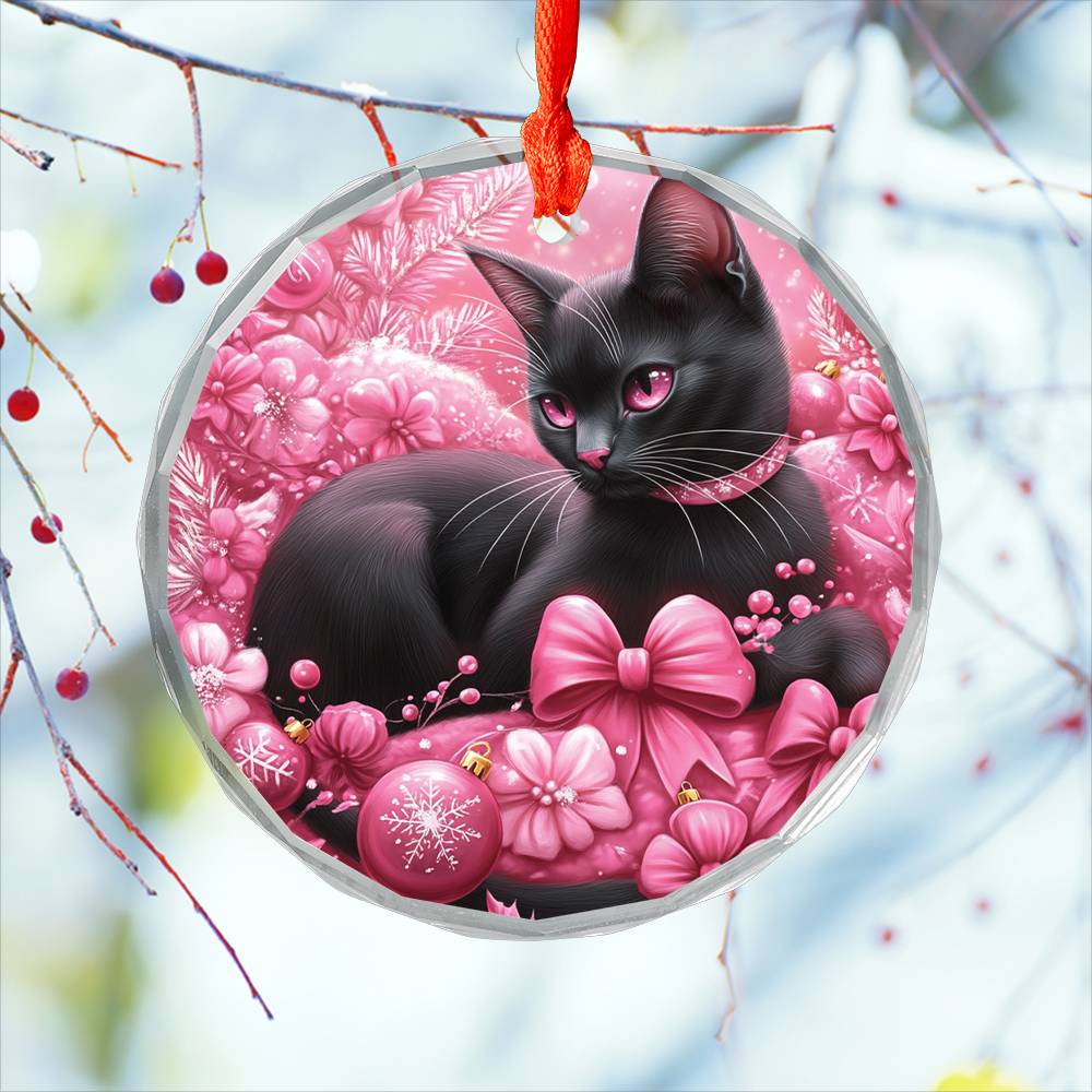 Bombay Cat Pink Christmas Design 1 Glass Ornament