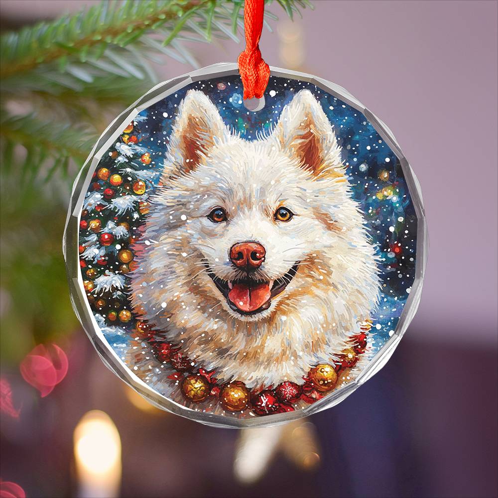 Beautiful Samoyed Dog Christmas Night Design 4 Glass Ornament