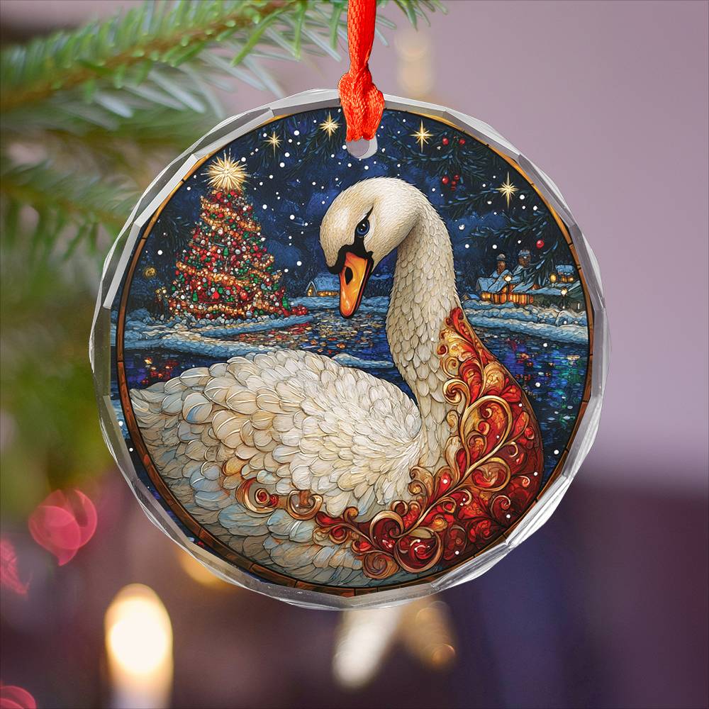 Beautiful Swan Christmas Night Design 2 Glass Ornament