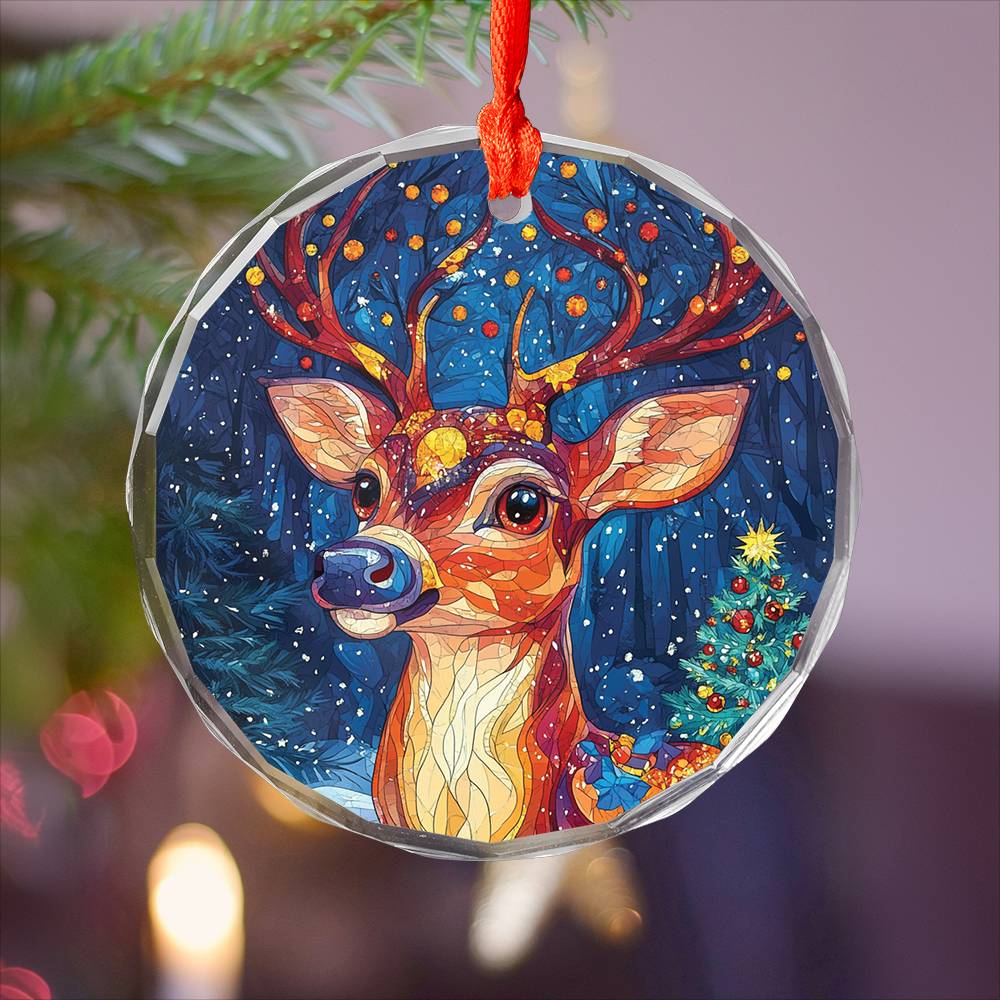 Beautiful Angus Deer Christmas Night Design 4 Glass Ornament