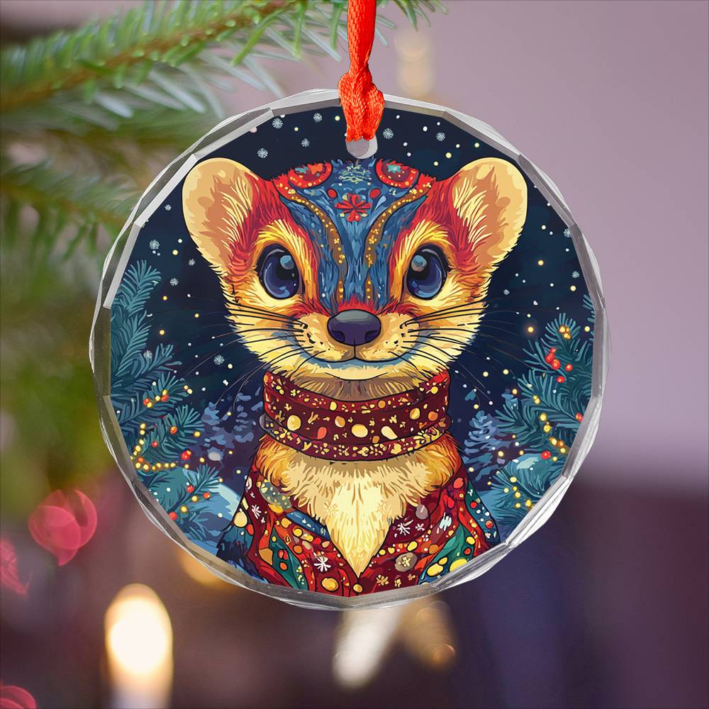 Beautiful Angus Weasel Christmas Night Design 1 Glass Ornament