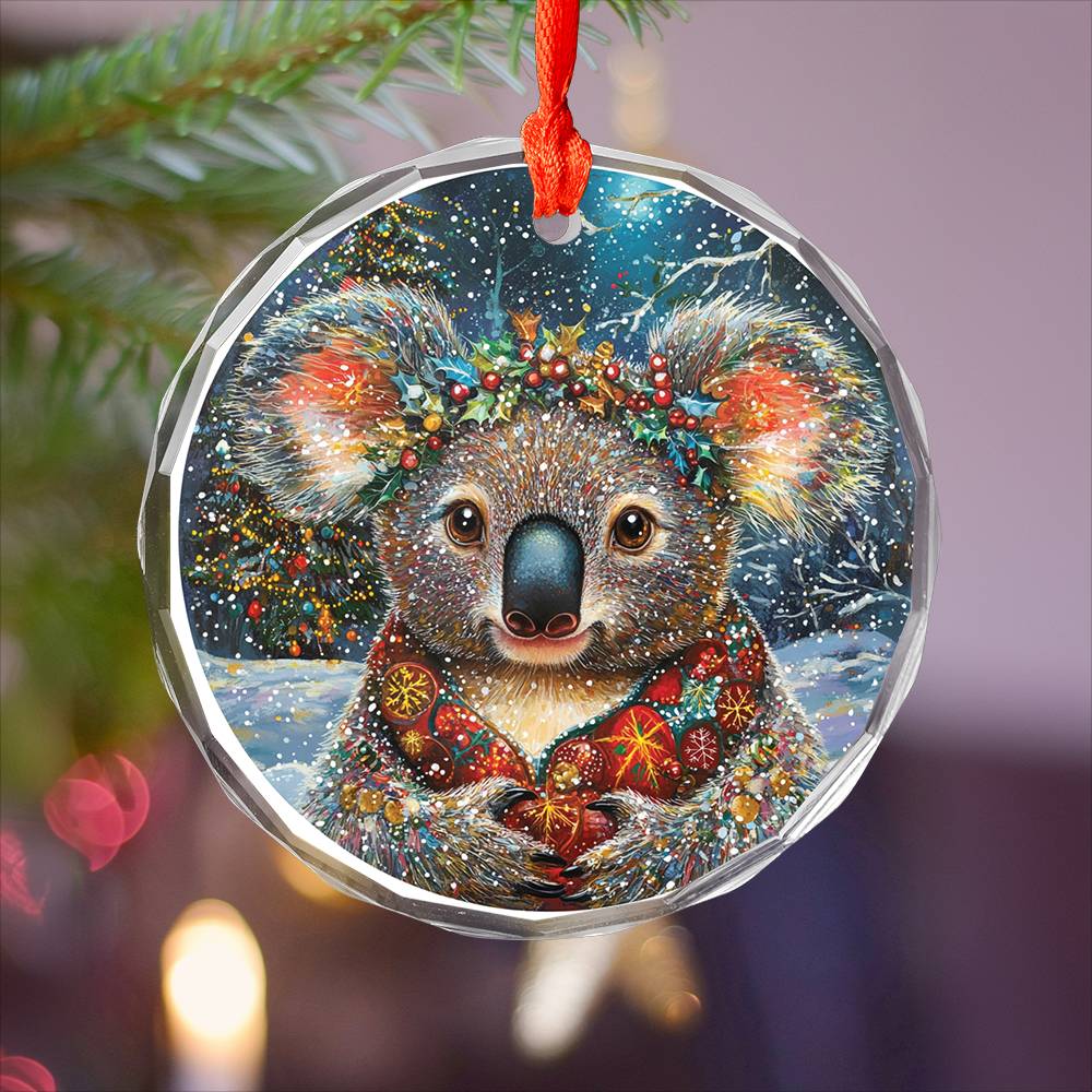 Beautiful Angus Koala Christmas Night Design 1 Glass Ornament
