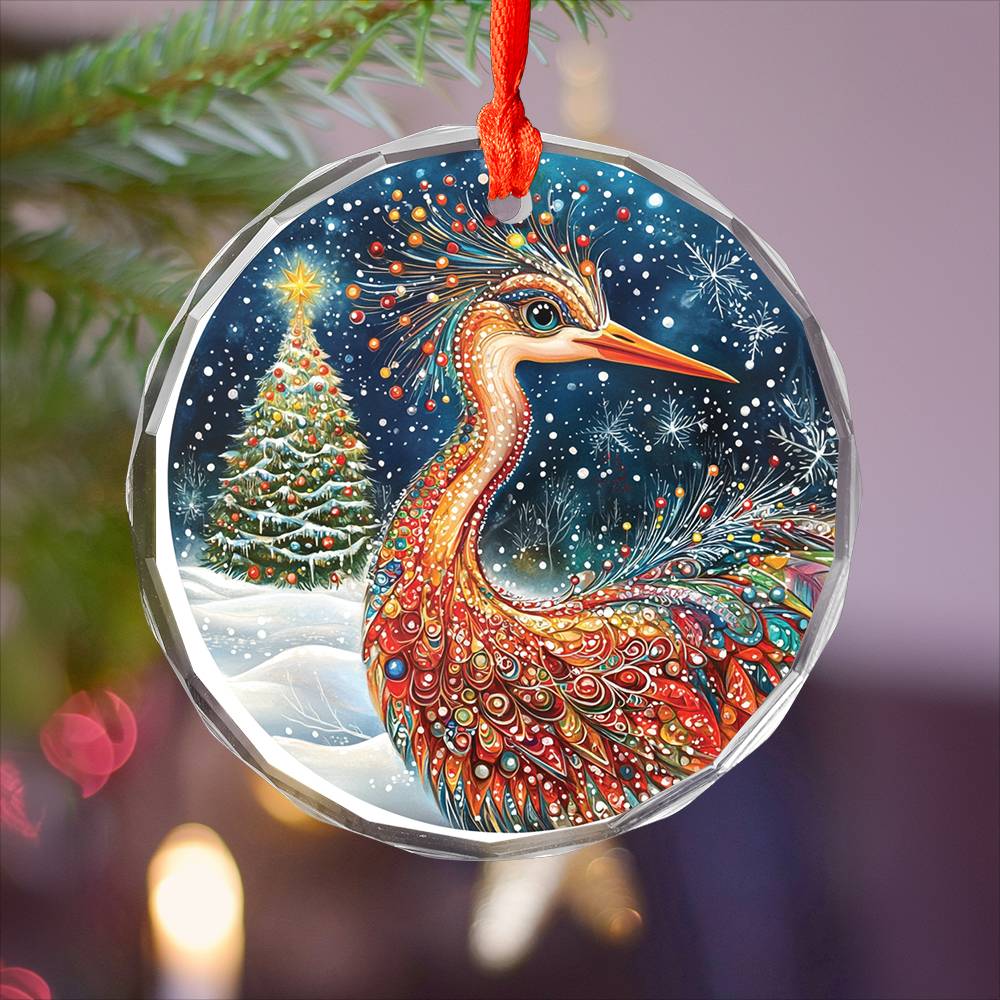 Beautiful Heron Christmas Night Design 1 Glass Ornament