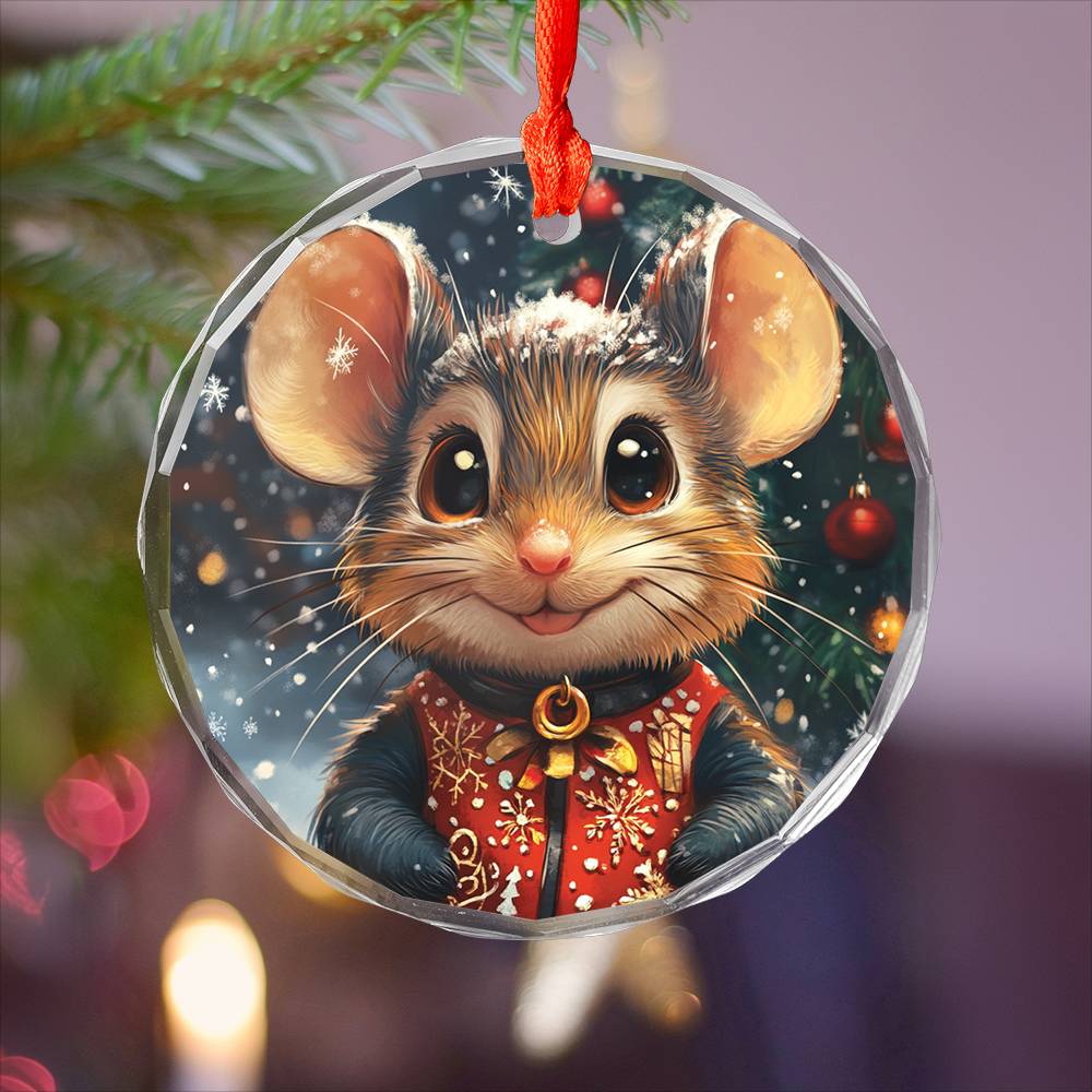 Beautiful Angus Mice Christmas Night Design 1 Glass Ornament