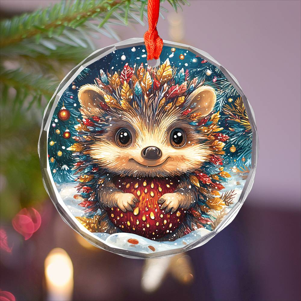 Beautiful Angus Hedgehog Christmas Night Design 2 Glass Ornament