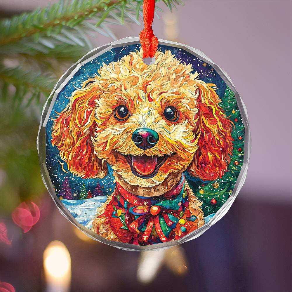 Beautiful Angus Poodle Dog Christmas Night Design 2 Glass Ornament
