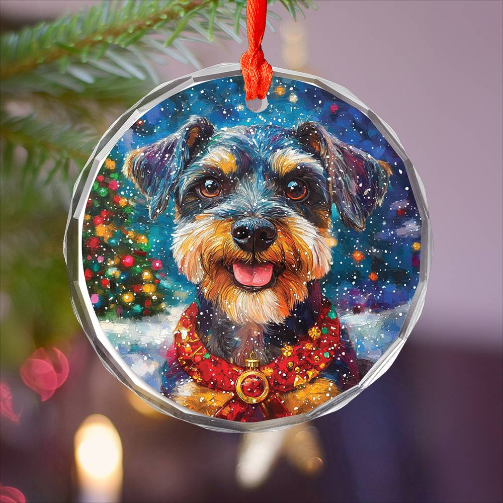 Beautiful Angus Miniature Schnauzer Dog Christmas Night Design 3 Glass Ornament