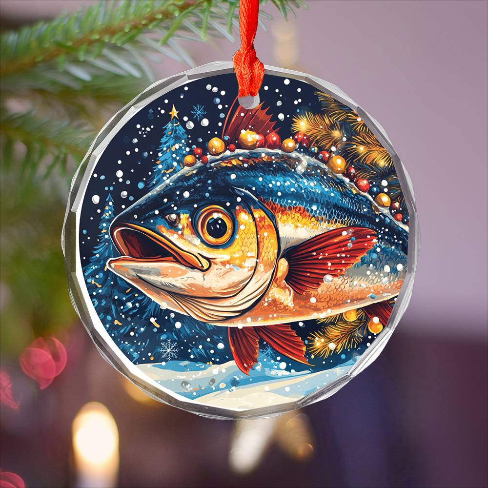 Beautiful Angus Tuna Fish Christmas Night Design 1 Glass Ornament