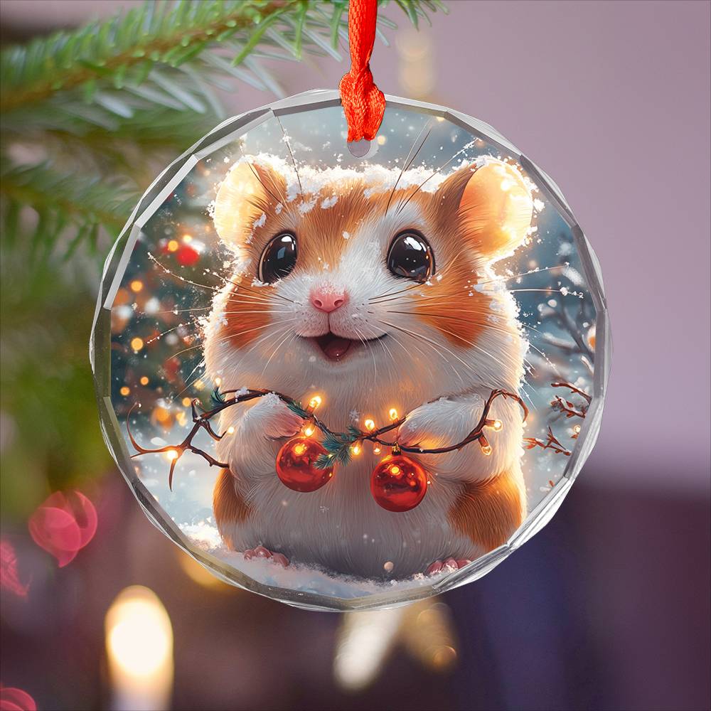 Beautiful Hamster Christmas Night Design 2 Glass Ornament
