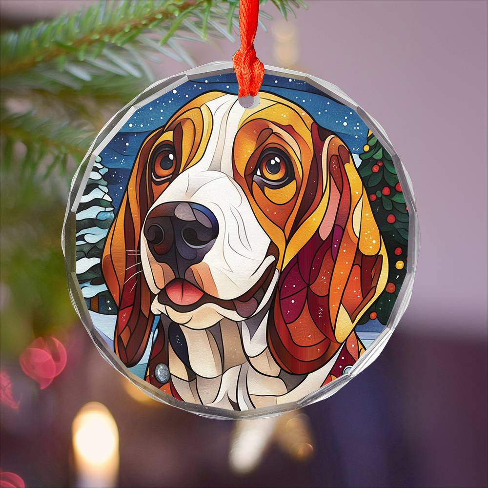 Beautiful Bassett Hound Dog Christmas Night Design 4 Glass Ornament