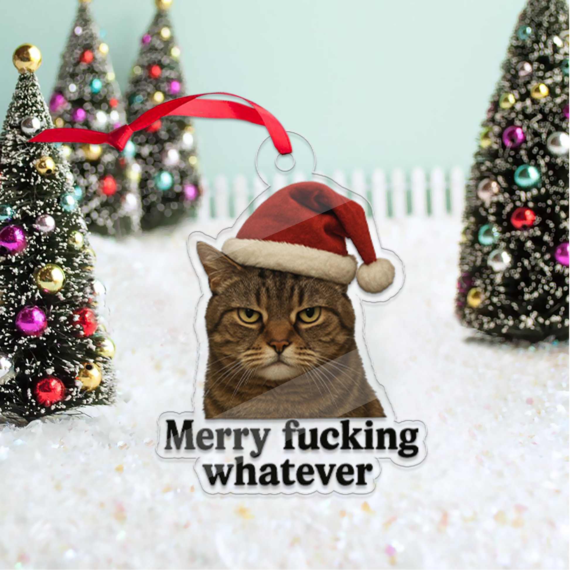 Custom Photo Cat Merry Whatever, Merry Fucking Christmas Keepsake, Funny Gifts for Best Friends, Funny Merry Xmas Ornament