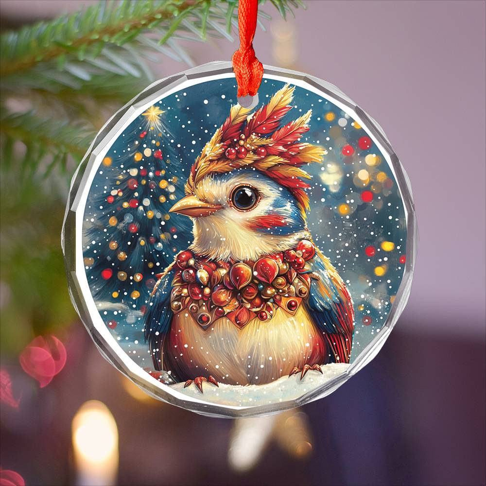 Beautiful Songbird Christmas Night Design 4 Glass Ornament