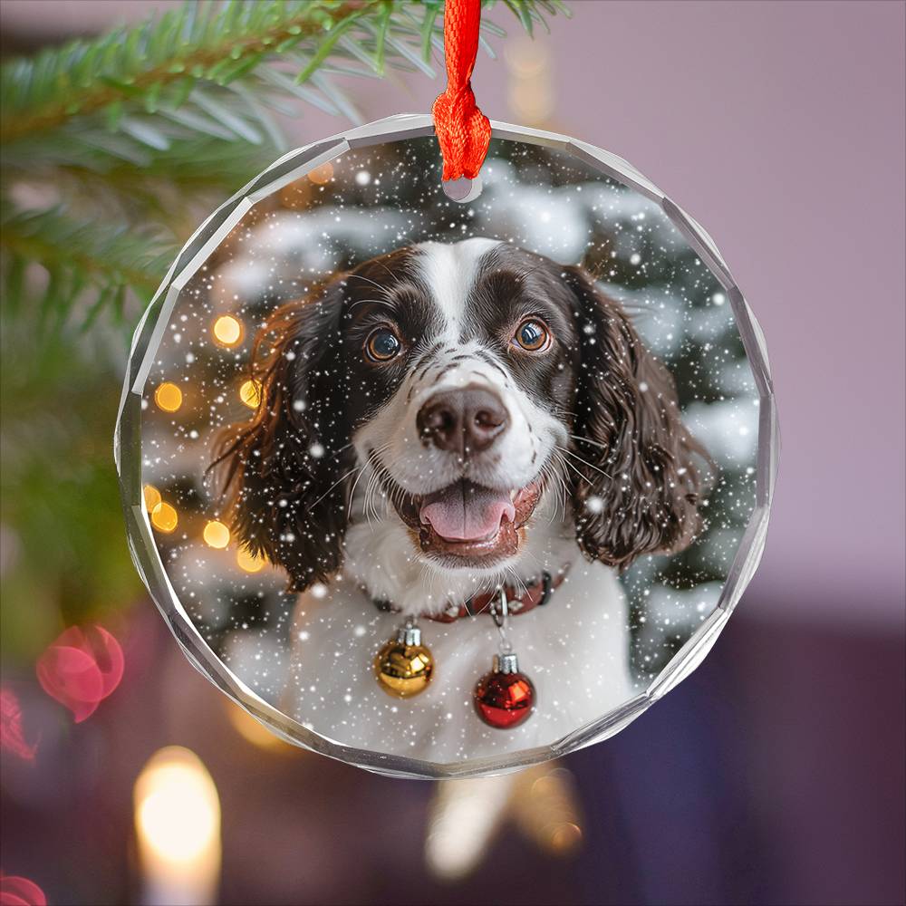 Beautiful English Springer Spaniel Dog Christmas Night Design 4 Glass Ornament