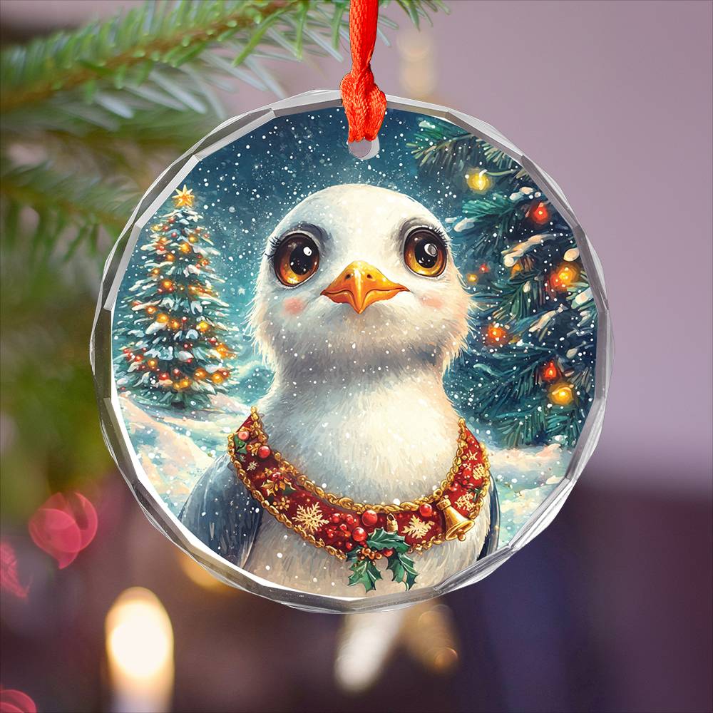 Beautiful Seagull Christmas Night Design 4 Glass Ornament