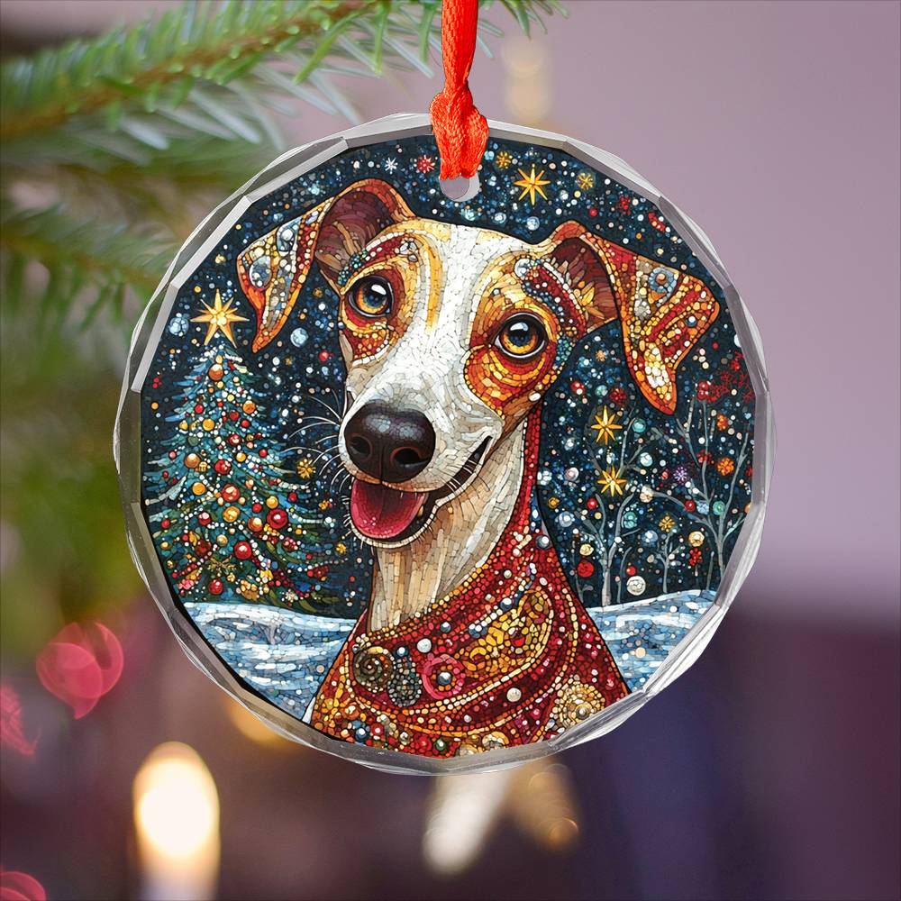Beautiful Whippet Dog Christmas Night Design 1 Glass Ornament