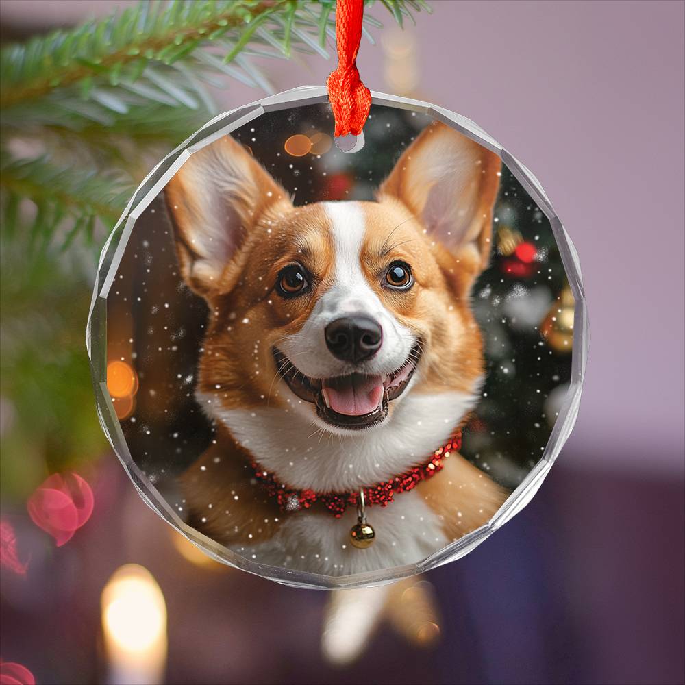 Beautiful Angus Corgi Dog Christmas Night Design 3 Glass Ornament
