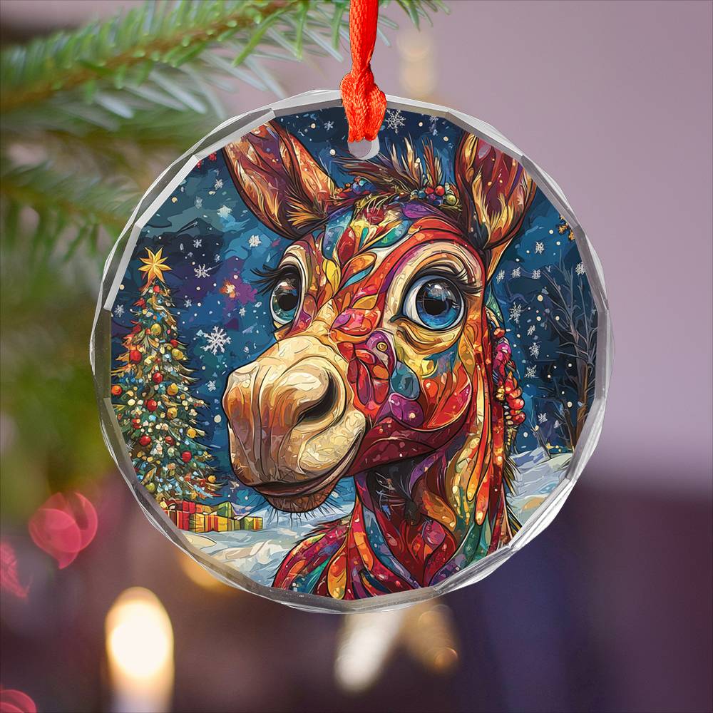 Beautiful Angus Mule Christmas Night Design 2 Glass Ornament