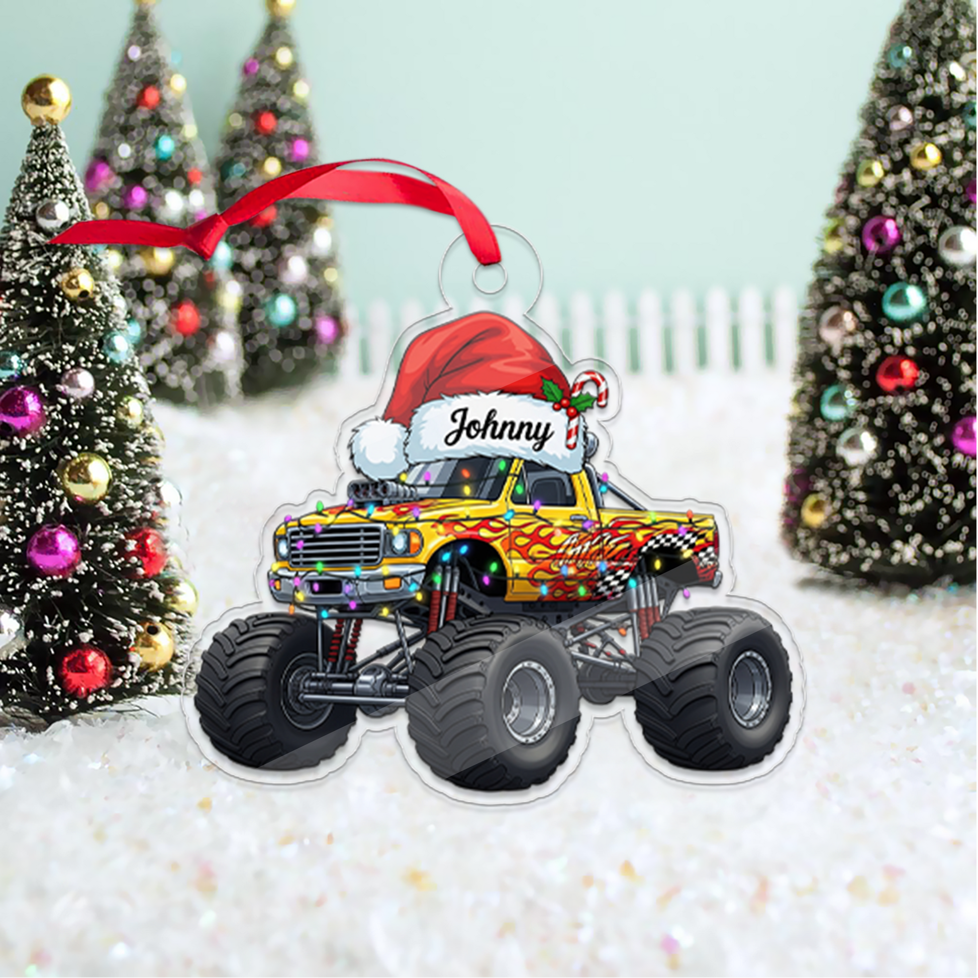 Custom Name Monster Truck With Led Light Acrylic Ornament Christmas Gift