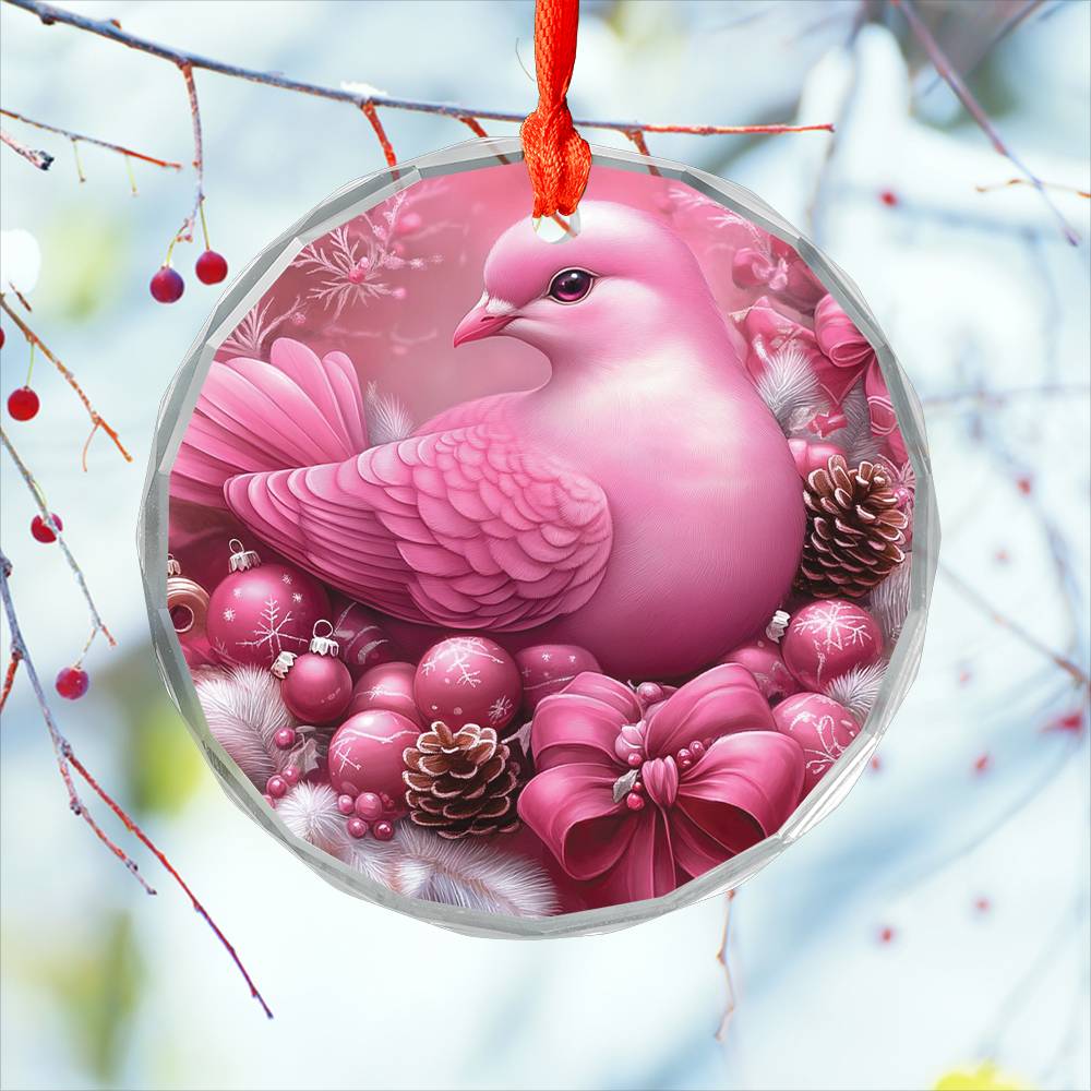 Dove Pink Christmas Design 2 Glass Ornament