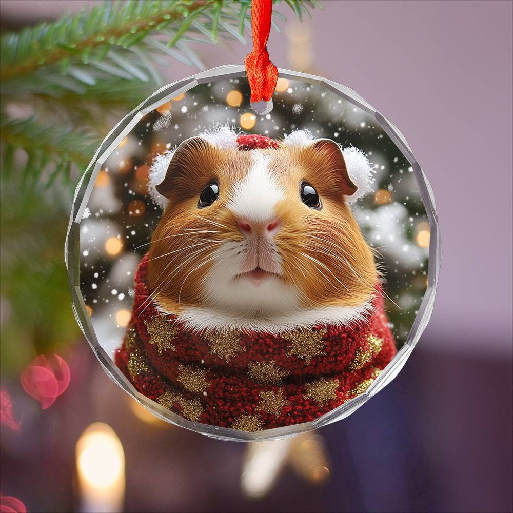 Beautiful Guinea Pig Christmas Night Design 3 Glass Ornament