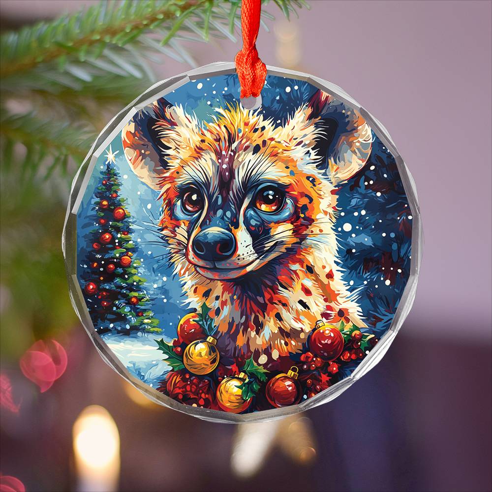Beautiful Hyena Christmas Night Design 3 Glass Ornament