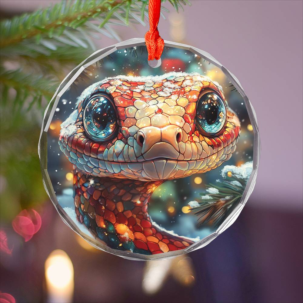 Beautiful Angus Snake Christmas Night Design 2 Glass Ornament