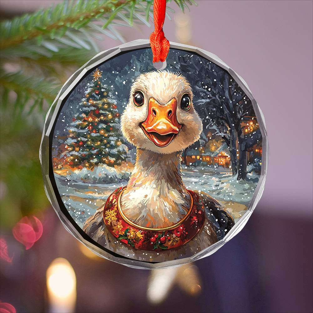 Beautiful Goose Christmas Night Design 2 Glass Ornament
