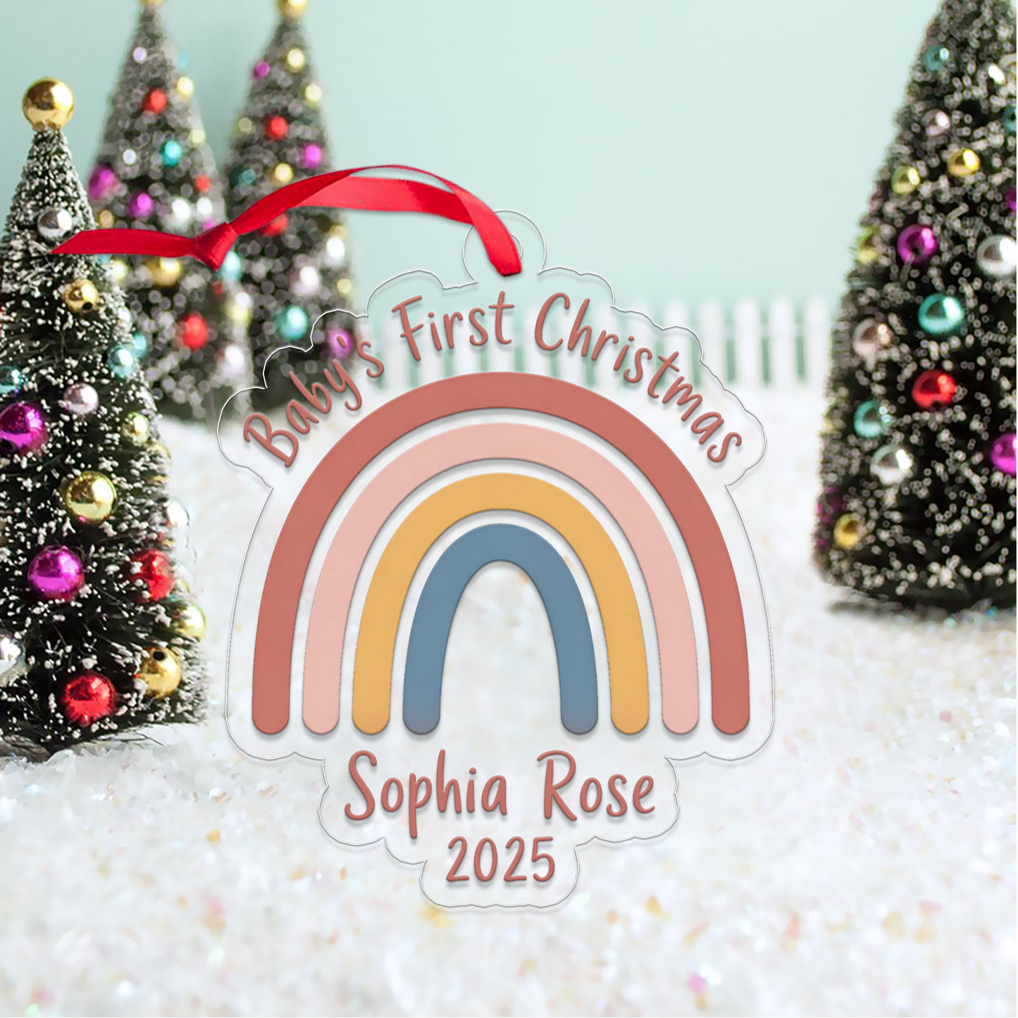 Personalized Rainbow Baby's First Christmas Ornament, Christmas Decor, Baby Coming Next Year Ornament, New Baby Arriving 2025