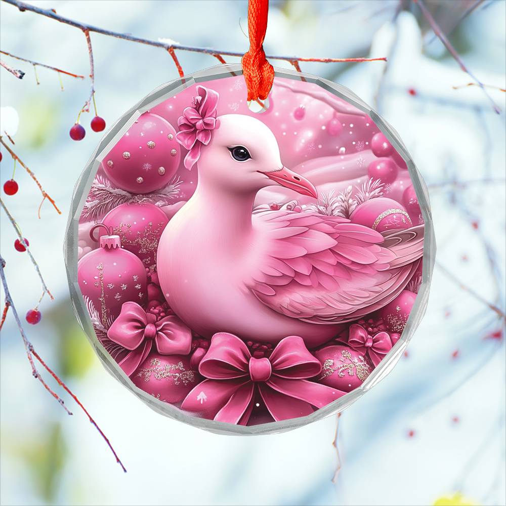 Seagull Pink Christmas Design 1 Glass Ornament