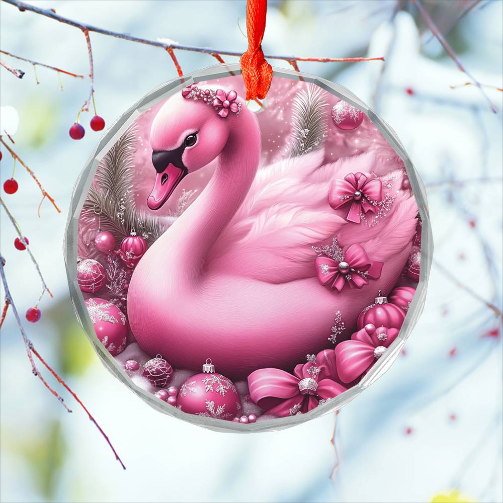 Swan Pink Christmas Design 2 Glass Ornament