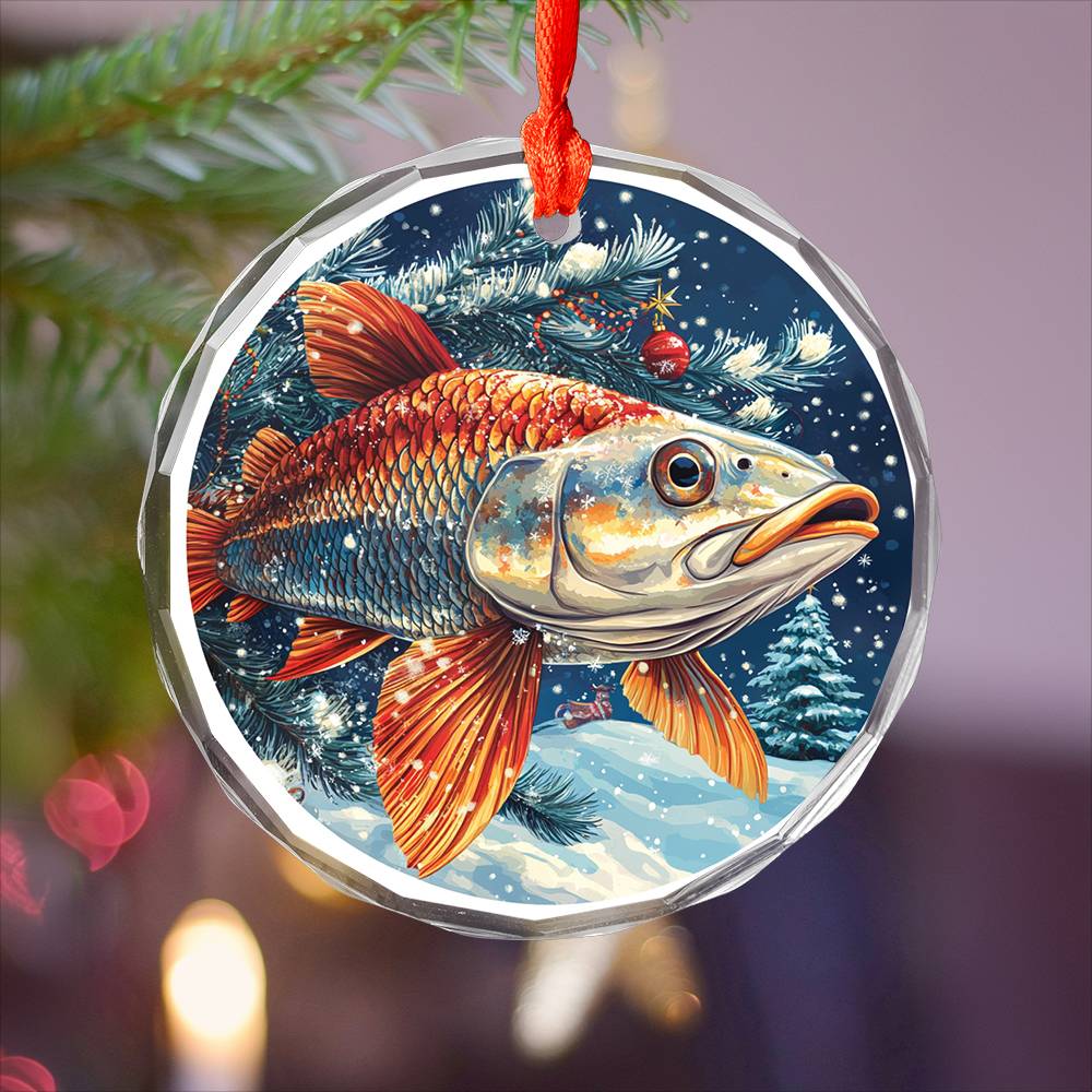 Beautiful Angus Tarpon Fish Christmas Night Design 1 Glass Ornament