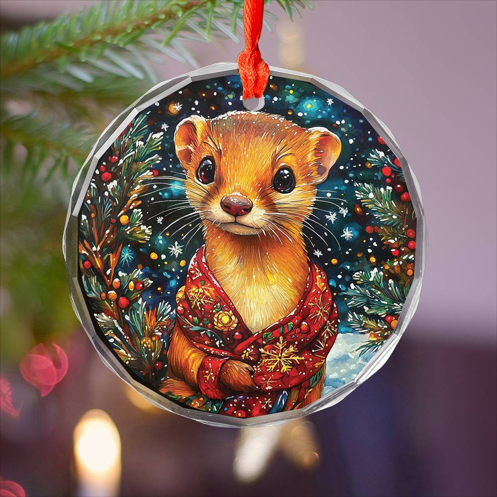 Beautiful Angus Weasel Christmas Night Design 3 Glass Ornament