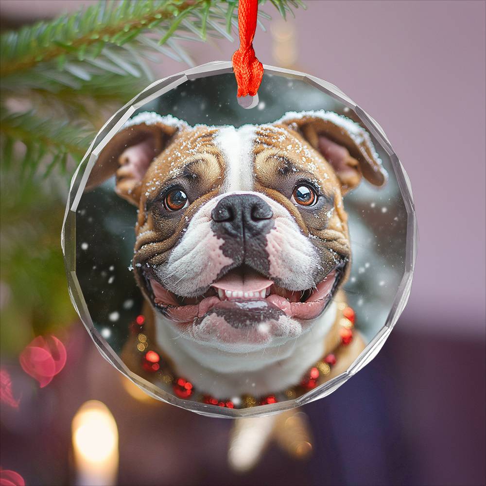 Beautiful Angus Bulldog Dog Christmas Night Design 1 Glass Ornament