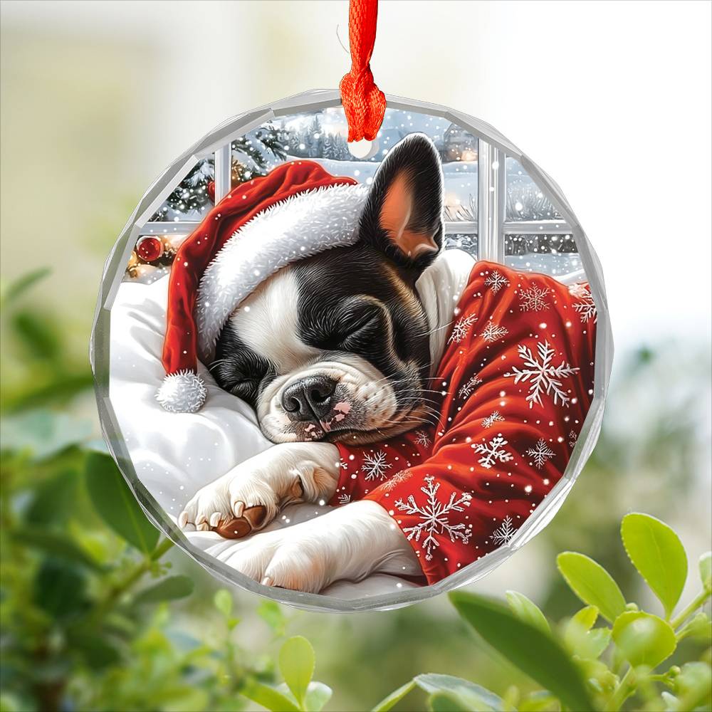 Boston Terrier Dog Sleeping In Bed Design 2