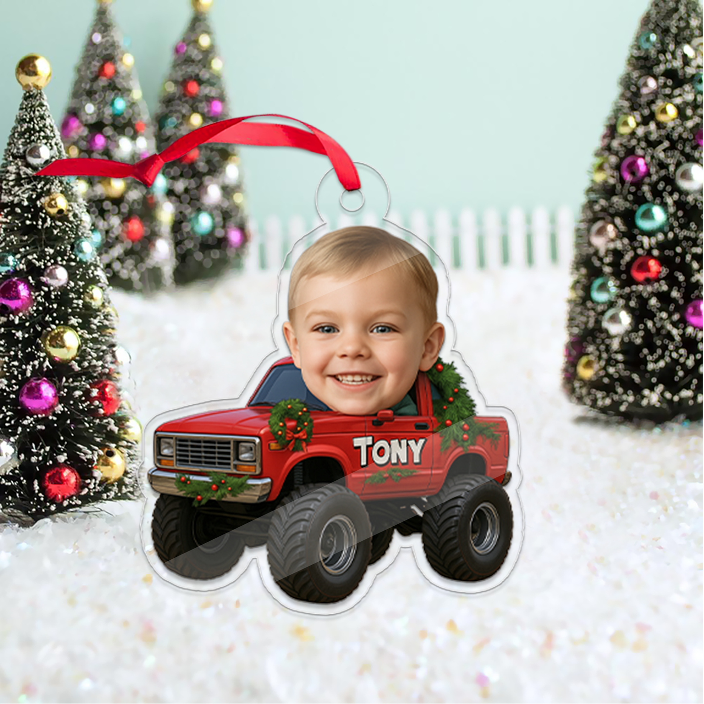 Custom Photo Drive Truck Car Acrylic Ornament, Funny Christmas Ornament, Custom Face Picture Ornament, Christmas Tree Decor