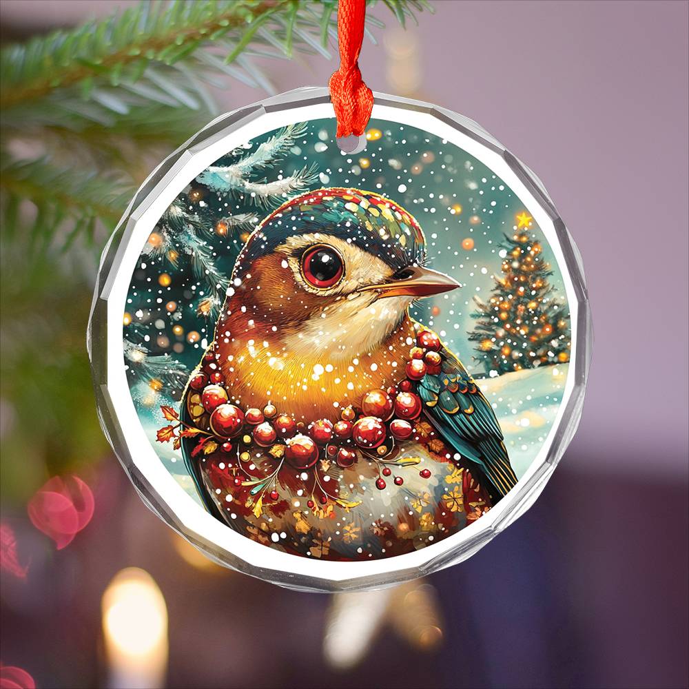 Beautiful Thrush Christmas Night Design 2 Glass Ornament