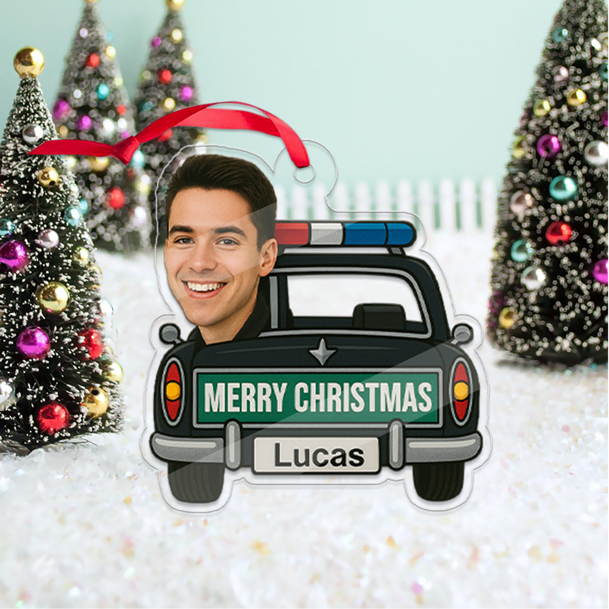 Custom Photo Funny Police Car Ornament, Personalized Acrylic Photo Ornament, Custom Kid Face Car Toys