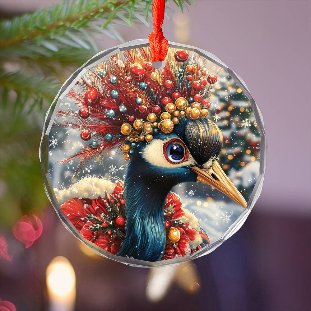 Beautiful Crane Christmas Night Design 2 Glass Ornament