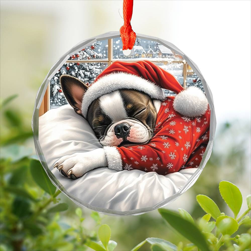 Boston Terrier Dog Sleeping In Bed Design 3