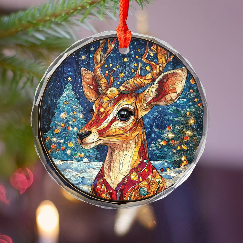 Beautiful Antelope Christmas Night Design 3 Glass Ornament