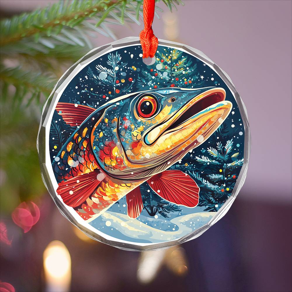 Beautiful Angus Wahoo Fish Christmas Night Design 1 Glass Ornament