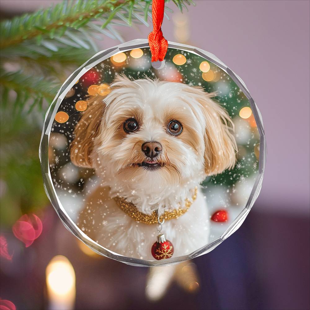 Beautiful Havanese Dog Christmas Night Design 4 Glass Ornament